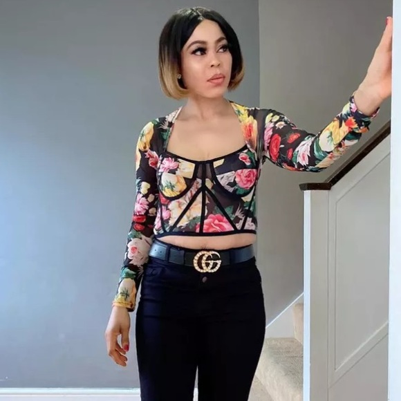 SOLD OUT Floral Mesh Bustier Crop Top - Picture 3 of 16